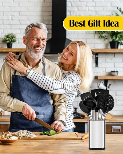 8-Piece Silicone Kitchen Utensils Set with Holder, Black