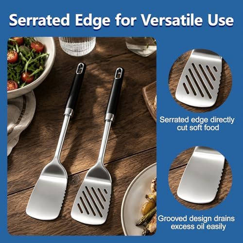 4PCS Stainless Steel Cooking Spatula Spoon Set, Metal Cooking Utensils