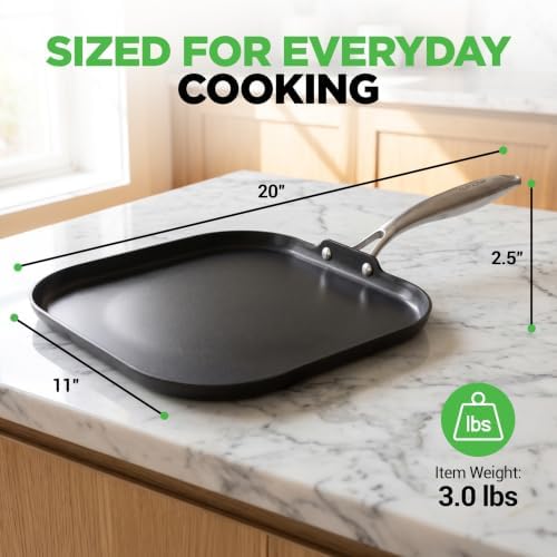 NutriChef 11-Inch Griddle Pan | Ceramic Non-stick with Induction Base