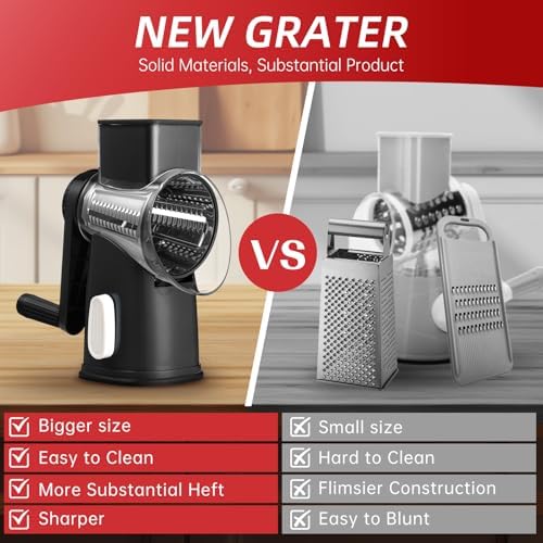 Rotary Hand Crank Cheese Grater and Vegetable Slicer, Black