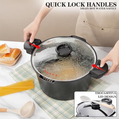 8.5qt Pasta Pot with Strainer Lid, Cast Aluminum Stockpot Multipot