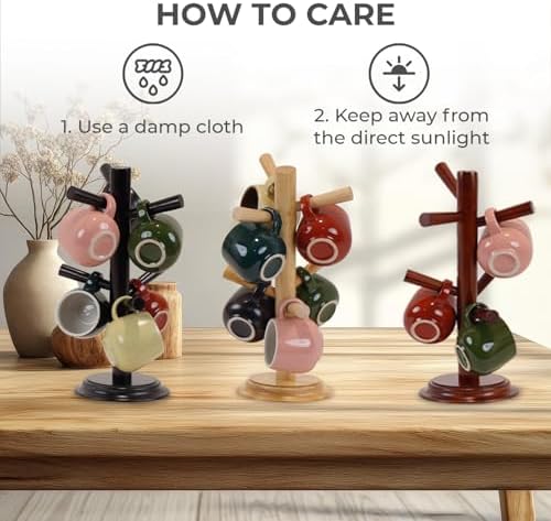 Mug Tree Set of 2 | 13.5"x7"x7", 6 Hooks Cup Holder with Thick
