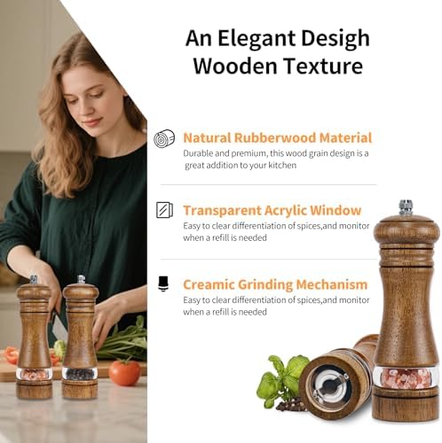 Haomacro Wood Manual Salt and Pepper Grinder Set