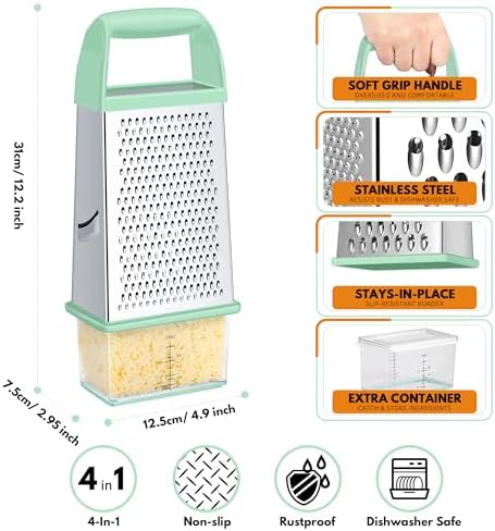 Stainless Steel Cheese Grater with Container, Mint Green