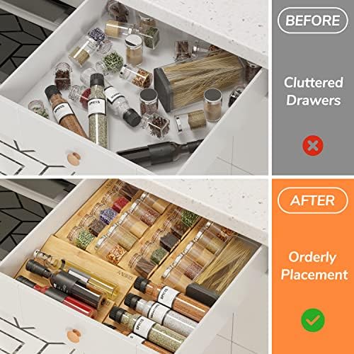 AMBIRD Bamboo Spice Drawer Organizer with Non-slip Mat,4 Tier - 2 Set
