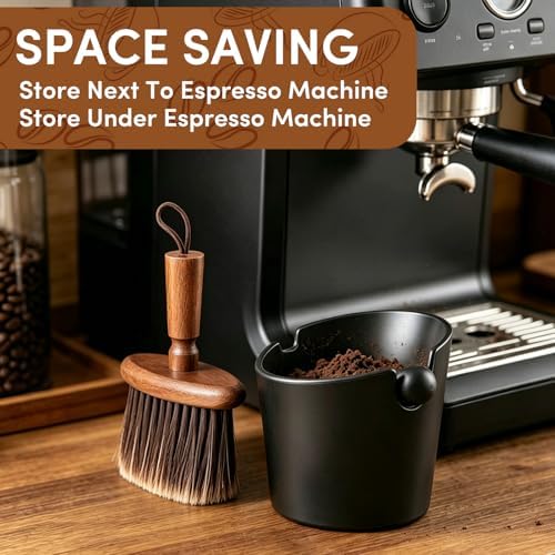 Knock Box with Wooden Coffee Brush, 5.5 Inch Espresso Grounds Bucket