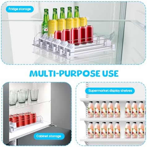 Drink Organizer for Fridge, Adjustable Width Automatic Pusher Glide