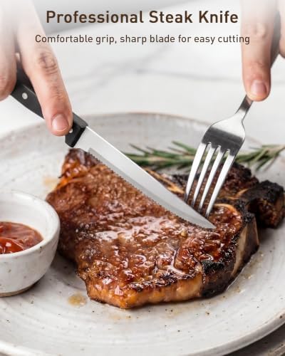 Quatish 36 Piece Silverware Set with Steak Knives, Cutlery Utensil