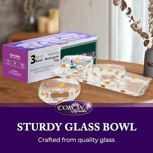 GAC Elegant Glass Square Bowls Set with Matching Rectangular Tray