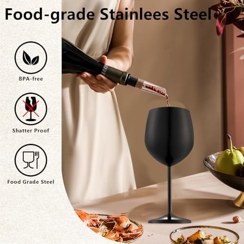 UNISWEET Stainless Steel Wine Glasses Set of 6 with 1 Corkscrew,Matte