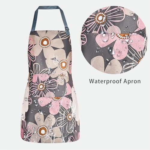 DILLMAN 2 Pack Floral Aprons with Pocket Blooming Womens Waterproof