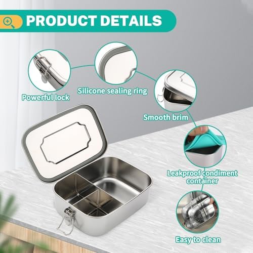 LEEPENK Stainless Steel Bento Box (40oz) with 6oz Condiment Container
