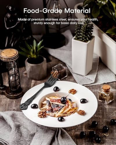 Black Silverware Set, Ollex 24 PCS Retro Royal Silverware Flatware Set