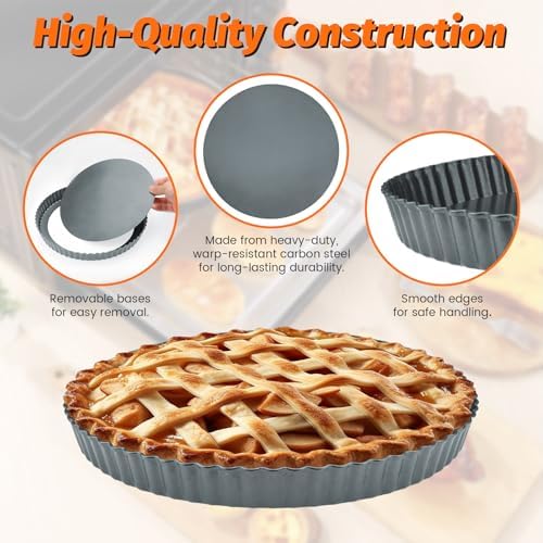 2 Pack Tart Pan 11 Inch with Removable Bottom, Non-Stick Carbon Steel