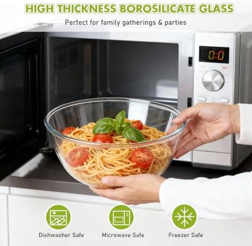Greentainer 4.75 QT Large Borosilicate Glass Salad Bowl with Utensils