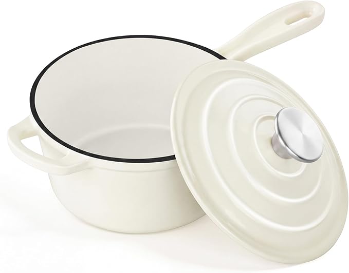 2Qt Enameled Cast Iron Sauce Pan, Leonyo Dutch Oven Pot by Leonyo