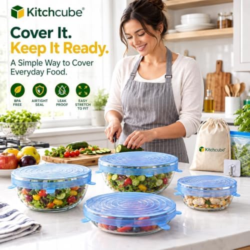 Silicone Food Storage Lids, Blue, Pack of 6