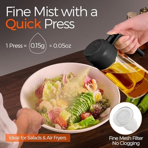 16oz Glass Olive Oil Sprayer for Cooking, Black