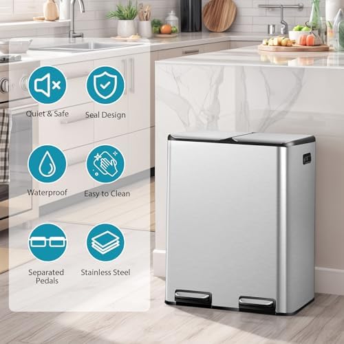 SUPER DEAL 16 Gallon Stainless Steel Trash and Recycling Can