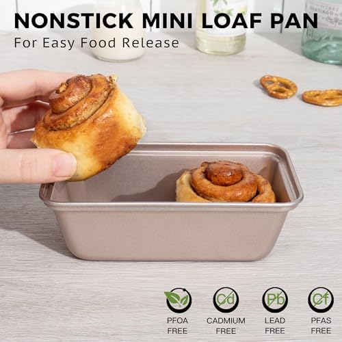 HONGBAKE Mini Loaf Pans for Baking, Nonstick Small Bread Pans of 3, 6