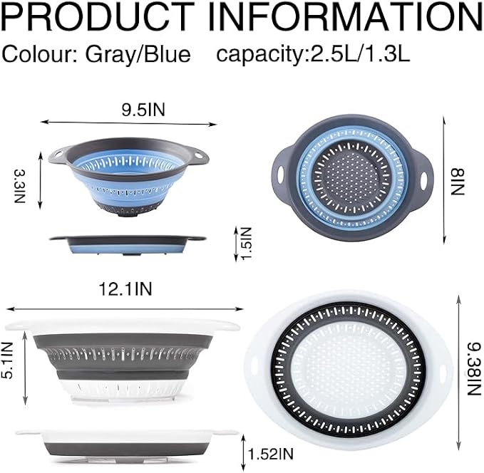 Collapsible Colander Set, Square Round Triangles Silicone Kitchen Strainer - Image 2