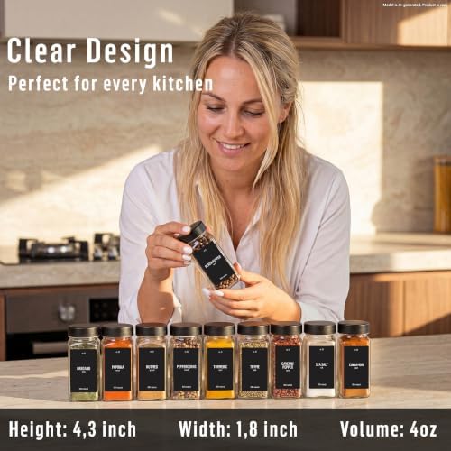 Deco haus Glass Spice Jars with Lids 12x4oz - Airtight Spice