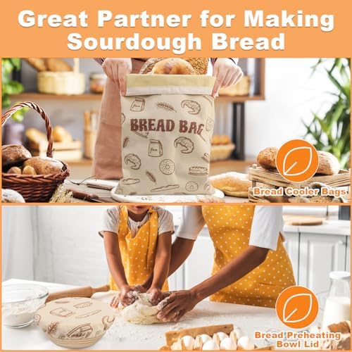 2 Pack Beeswax Bread Bags with 10'' Reusable Bowl Covers for Homemade