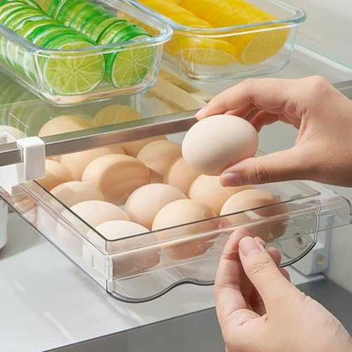 Egg Holder Dispenser for Refrigerator Drawer, 15-count Egg Organizer
