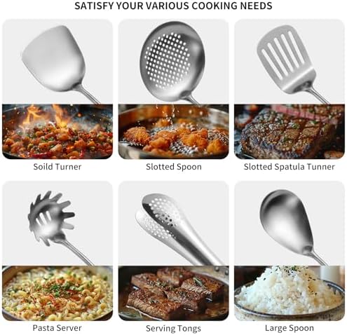 304 Stainlss Steel Kitchen Utensils Set, 11 Pcs Long Metal Cooking