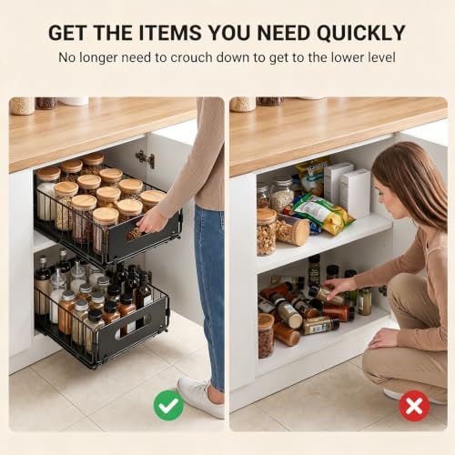 PureBox Pull Out Cabinet Organizer for Kitchen, 2 Pack Slide Out