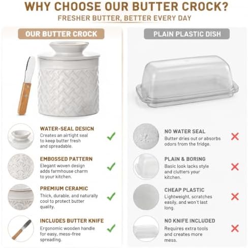 Butter Crock with Lid,Ceramic Butter Keeper for Countertop,Water Seal