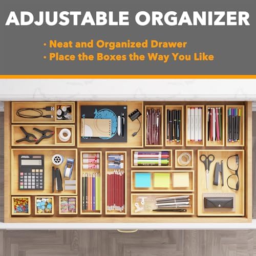 SpaceAid 21-Piece Bamboo Drawer Organizer Storage Boxes Set, Wood Tray