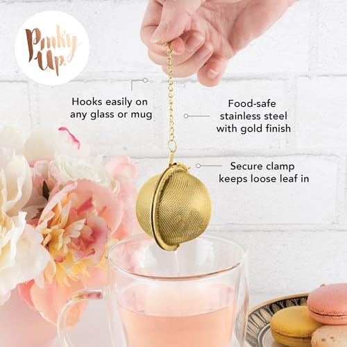 Pinky Up Gold Metal Ball Tea Infusers for Loose Tea - Stainless Steel