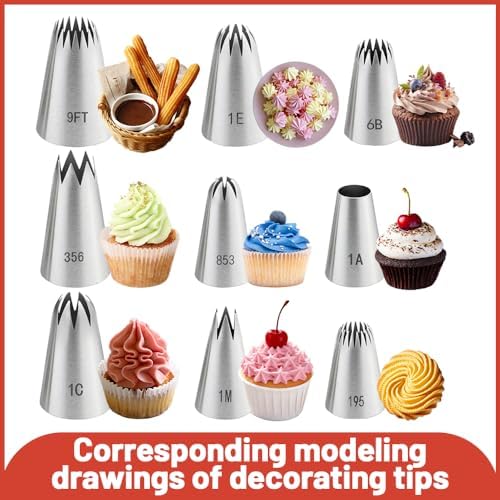 9PCS Large Piping Tips with 30PCS 18 Inch Large Piping Bags Disposable