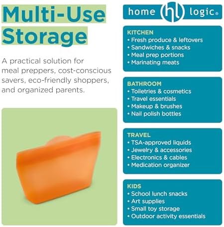 Home Logic Reusable Snack Bags - Set of 6 Firecracker Orange Silicone