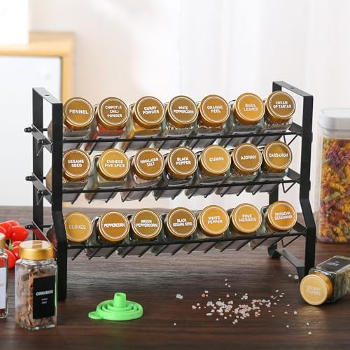 24 Gold Spice Jars with Labels, 4oz Seasoning Jars for Cabinets