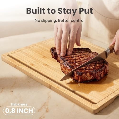 SMIRLY 3 Piece Bamboo Cutting Board Set with Stand for Kitchen