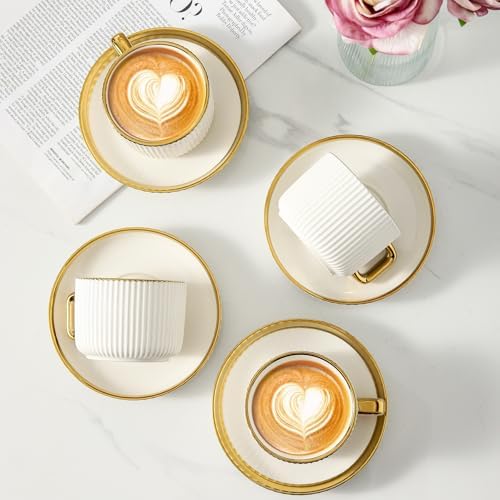 LETAOTAO Cappuccino Cups with Saucers, 8oz Ceramic Coffee Cups with