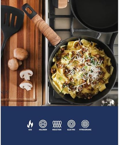 Oster Platinum Oxburg 14 Piece Forged Aluminum PFA Free Non-toxic Premium Ceramic Non Stick Interior Cookware & Kitchen Tools Set - Black w/Wood Handles