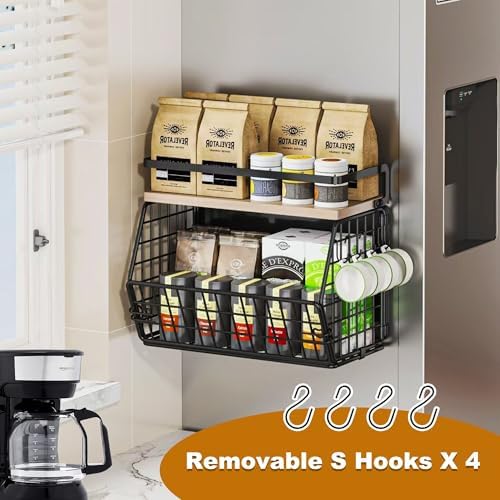 Magnetic Shelf for Refrigerator, Black, Large Produce Bin