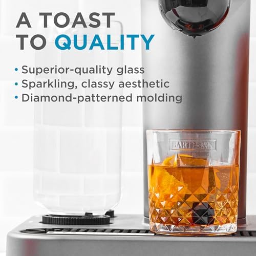 Bartesian Diamond Etched Lowball Glasses - 10.5 Oz Short Low Ball
