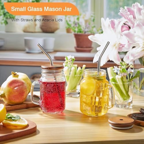 DRASTAR Iced Coffee Cup, 16 oz Mason Jar Cups with Handle, Small Glass