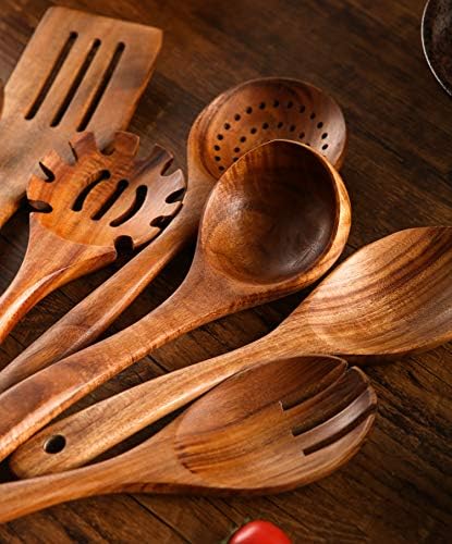 NAYAHOSE 10 Pcs Natural Teak Wood Utensil Set
