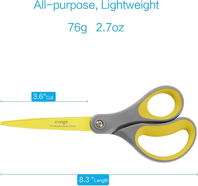 LIVINGO 8" 2 Pack Scissors, Titanium Coated Sharp Stainless Steel Non-stick - Image 2