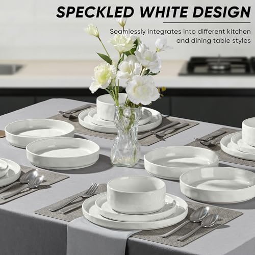 E-far Stoneware Dinnerware Set, 16-Piece White Plates and Bowls Sets