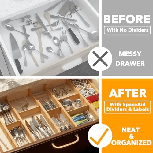 SpaceAid Bamboo Drawer Dividers with Inserts and Labels, Kitchen