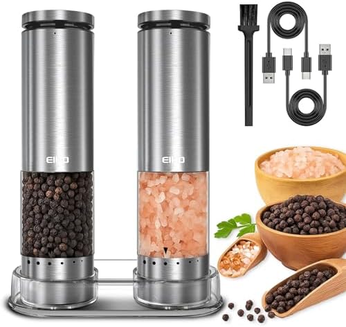 Electric Salt and Pepper Grinder Set, Rechargeable
