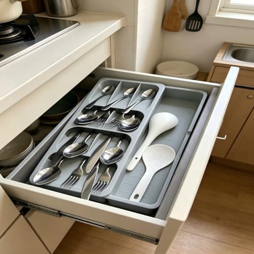 Expandable Cutlery Drawer Organizer, Adjustable Kitchen Drawer Tray