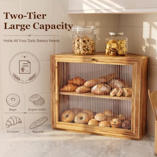 Corner Bread Box for Kitchen Countertop, Large Capacity Bread Storage Container for Homemade Bread, Space-Saving Bread Holder Kitchen Organizer