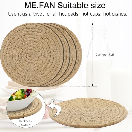 ME.FAN 7 Inch Trivets/Potholders 4 Set Cotton Thread Weave Trivets for